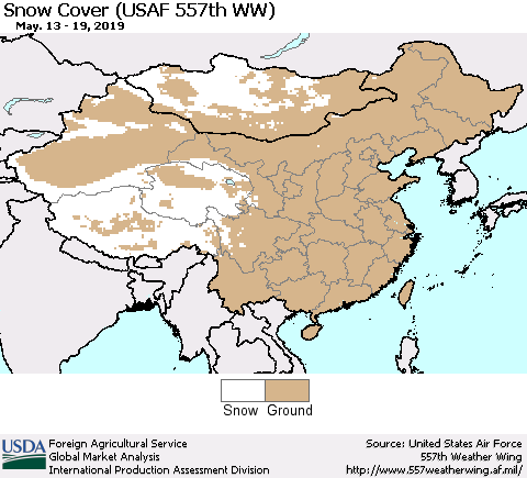 China, Mongolia and Taiwan Snow Cover (USAF 557th WW) Thematic Map For 5/13/2019 - 5/19/2019