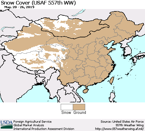 China, Mongolia and Taiwan Snow Cover (USAF 557th WW) Thematic Map For 5/20/2019 - 5/26/2019