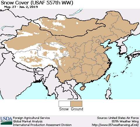 China, Mongolia and Taiwan Snow Cover (USAF 557th WW) Thematic Map For 5/27/2019 - 6/2/2019