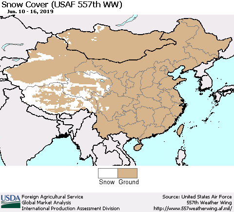 China, Mongolia and Taiwan Snow Cover (USAF 557th WW) Thematic Map For 6/10/2019 - 6/16/2019