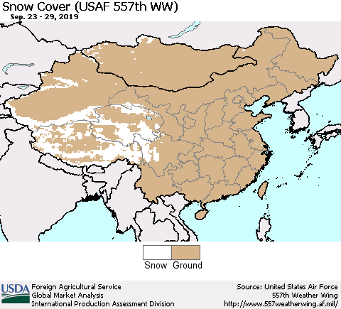 China, Mongolia and Taiwan Snow Cover (USAF 557th WW) Thematic Map For 9/23/2019 - 9/29/2019