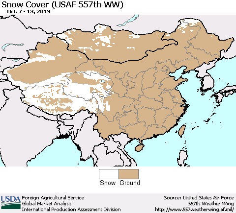 China, Mongolia and Taiwan Snow Cover (USAF 557th WW) Thematic Map For 10/7/2019 - 10/13/2019