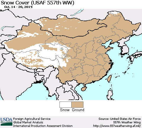 China and Taiwan Snow Cover (USAF 557th WW) Thematic Map For 10/14/2019 - 10/20/2019