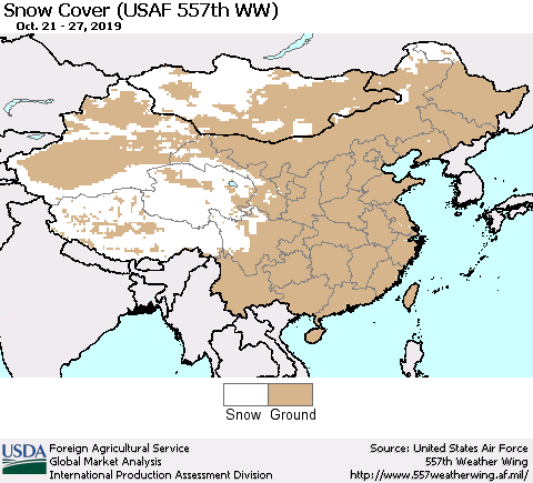 China and Taiwan Snow Cover (USAF 557th WW) Thematic Map For 10/21/2019 - 10/27/2019