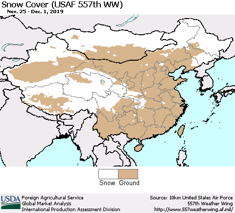 China and Taiwan Snow Cover (USAF 557th WW) Thematic Map For 11/25/2019 - 12/1/2019