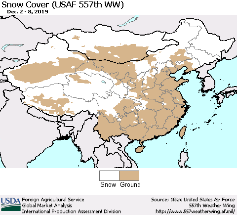 China and Taiwan Snow Cover (USAF 557th WW) Thematic Map For 12/2/2019 - 12/8/2019