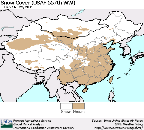 China, Mongolia and Taiwan Snow Cover (USAF 557th WW) Thematic Map For 12/16/2019 - 12/22/2019