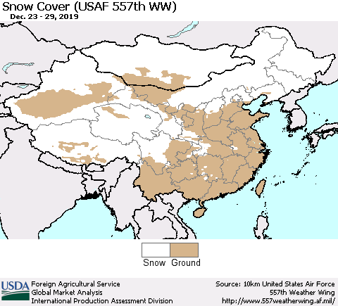China and Taiwan Snow Cover (USAF 557th WW) Thematic Map For 12/23/2019 - 12/29/2019