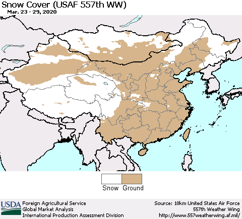 China, Mongolia and Taiwan Snow Cover (USAF 557th WW) Thematic Map For 3/23/2020 - 3/29/2020