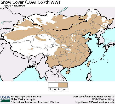 China and Taiwan Snow Cover (USAF 557th WW) Thematic Map For 4/6/2020 - 4/12/2020