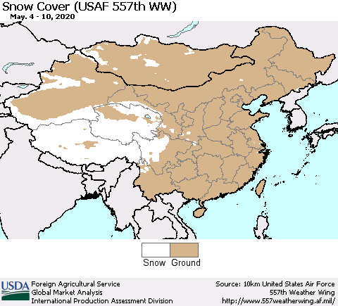 China, Mongolia and Taiwan Snow Cover (USAF 557th WW) Thematic Map For 5/4/2020 - 5/10/2020
