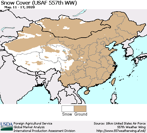 China, Mongolia and Taiwan Snow Cover (USAF 557th WW) Thematic Map For 5/11/2020 - 5/17/2020