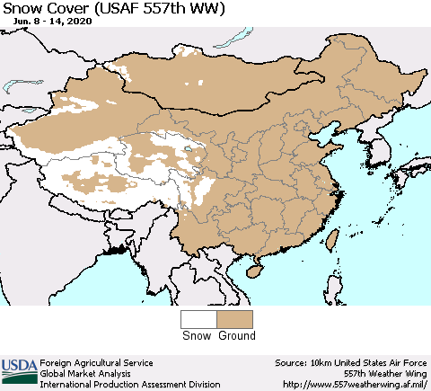 China and Taiwan Snow Cover (USAF 557th WW) Thematic Map For 6/8/2020 - 6/14/2020