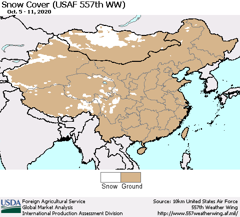 China, Mongolia and Taiwan Snow Cover (USAF 557th WW) Thematic Map For 10/5/2020 - 10/11/2020