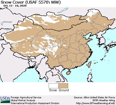 China, Mongolia and Taiwan Snow Cover (USAF 557th WW) Thematic Map For 10/12/2020 - 10/18/2020
