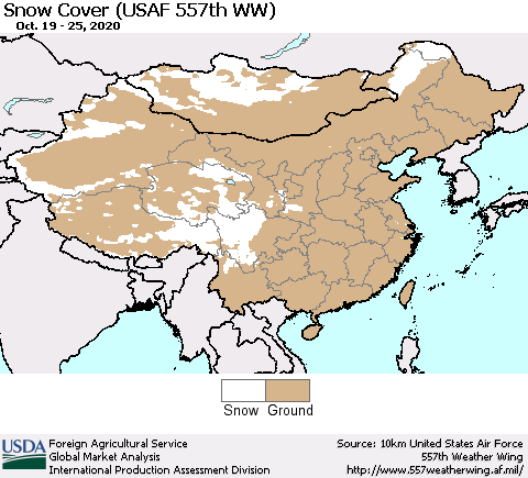 China, Mongolia and Taiwan Snow Cover (USAF 557th WW) Thematic Map For 10/19/2020 - 10/25/2020
