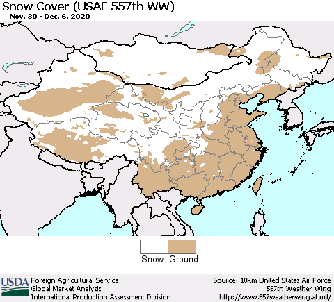 China, Mongolia and Taiwan Snow Cover (USAF 557th WW) Thematic Map For 11/30/2020 - 12/6/2020