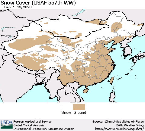 China, Mongolia and Taiwan Snow Cover (USAF 557th WW) Thematic Map For 12/7/2020 - 12/13/2020