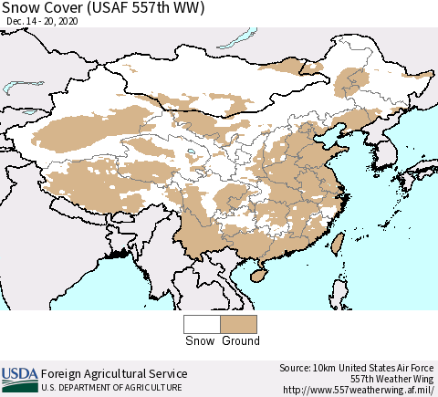 China, Mongolia and Taiwan Snow Cover (USAF 557th WW) Thematic Map For 12/14/2020 - 12/20/2020