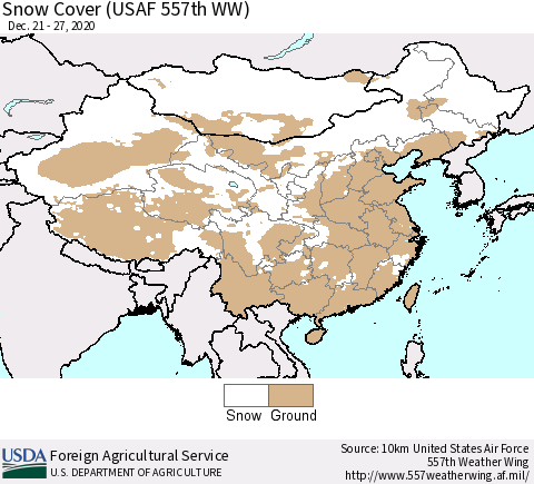 China, Mongolia and Taiwan Snow Cover (USAF 557th WW) Thematic Map For 12/21/2020 - 12/27/2020