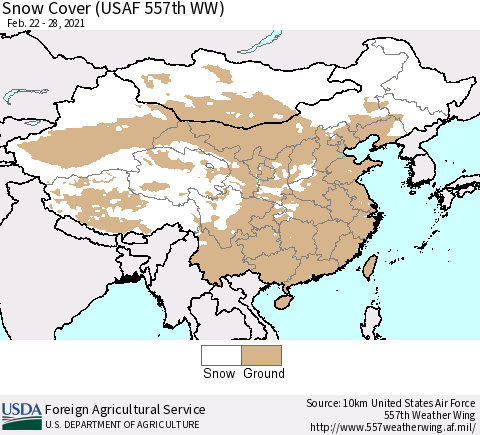 China, Mongolia and Taiwan Snow Cover (USAF 557th WW) Thematic Map For 2/22/2021 - 2/28/2021