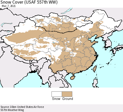 China, Mongolia and Taiwan Snow Cover (USAF 557th WW) Thematic Map For 3/1/2021 - 3/7/2021