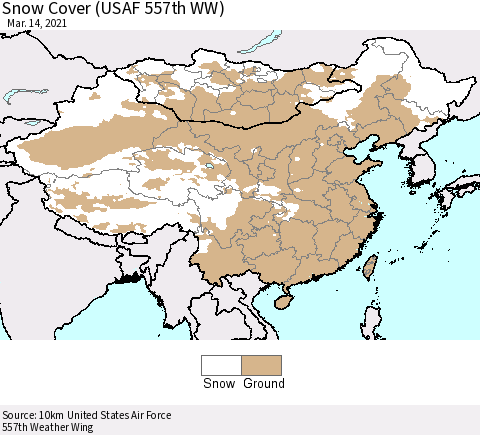 China, Mongolia and Taiwan Snow Cover (USAF 557th WW) Thematic Map For 3/8/2021 - 3/14/2021