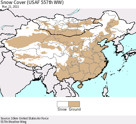 China, Mongolia and Taiwan Snow Cover (USAF 557th WW) Thematic Map For 3/15/2021 - 3/21/2021