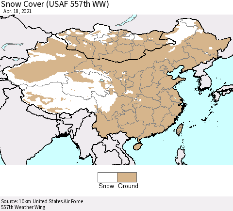 China, Mongolia and Taiwan Snow Cover (USAF 557th WW) Thematic Map For 4/12/2021 - 4/18/2021
