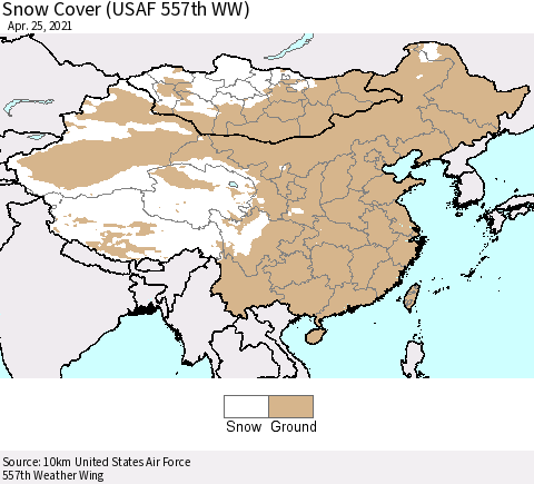 China, Mongolia and Taiwan Snow Cover (USAF 557th WW) Thematic Map For 4/19/2021 - 4/25/2021
