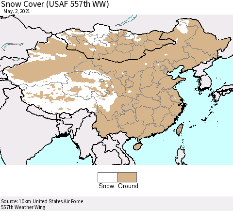 China, Mongolia and Taiwan Snow Cover (USAF 557th WW) Thematic Map For 4/26/2021 - 5/2/2021