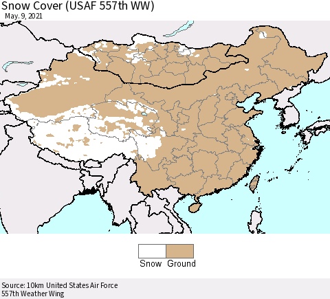 China, Mongolia and Taiwan Snow Cover (USAF 557th WW) Thematic Map For 5/3/2021 - 5/9/2021