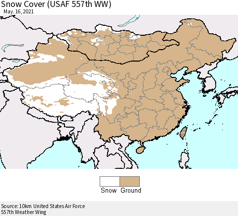 China, Mongolia and Taiwan Snow Cover (USAF 557th WW) Thematic Map For 5/10/2021 - 5/16/2021
