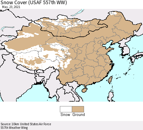 China, Mongolia and Taiwan Snow Cover (USAF 557th WW) Thematic Map For 5/17/2021 - 5/23/2021