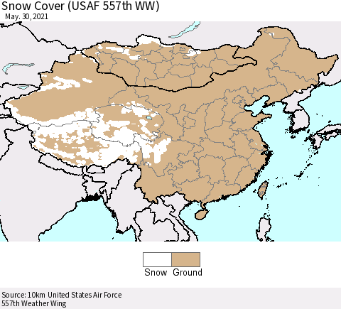 China, Mongolia and Taiwan Snow Cover (USAF 557th WW) Thematic Map For 5/24/2021 - 5/30/2021