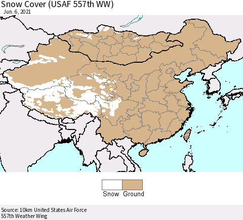 China, Mongolia and Taiwan Snow Cover (USAF 557th WW) Thematic Map For 5/31/2021 - 6/6/2021