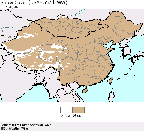 China, Mongolia and Taiwan Snow Cover (USAF 557th WW) Thematic Map For 6/14/2021 - 6/20/2021