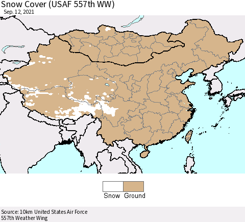 China, Mongolia and Taiwan Snow Cover (USAF 557th WW) Thematic Map For 9/6/2021 - 9/12/2021