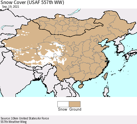 China, Mongolia and Taiwan Snow Cover (USAF 557th WW) Thematic Map For 9/13/2021 - 9/19/2021