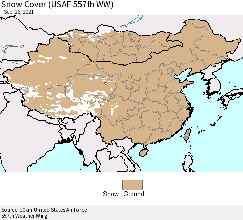 China, Mongolia and Taiwan Snow Cover (USAF 557th WW) Thematic Map For 9/20/2021 - 9/26/2021