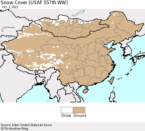 China, Mongolia and Taiwan Snow Cover (USAF 557th WW) Thematic Map For 9/27/2021 - 10/3/2021