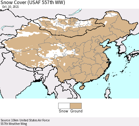 China, Mongolia and Taiwan Snow Cover (USAF 557th WW) Thematic Map For 10/4/2021 - 10/10/2021