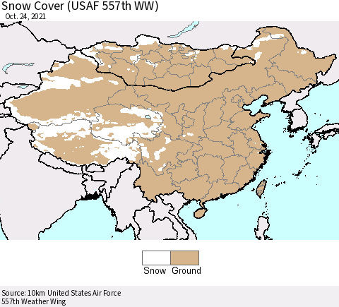 China, Mongolia and Taiwan Snow Cover (USAF 557th WW) Thematic Map For 10/18/2021 - 10/24/2021