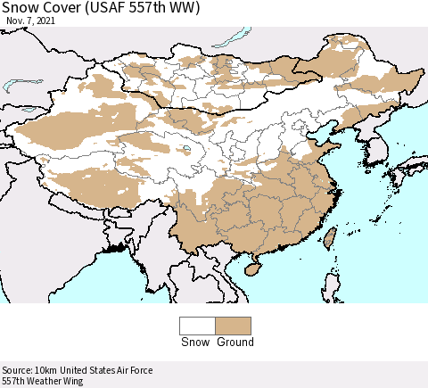 China, Mongolia and Taiwan Snow Cover (USAF 557th WW) Thematic Map For 11/1/2021 - 11/7/2021