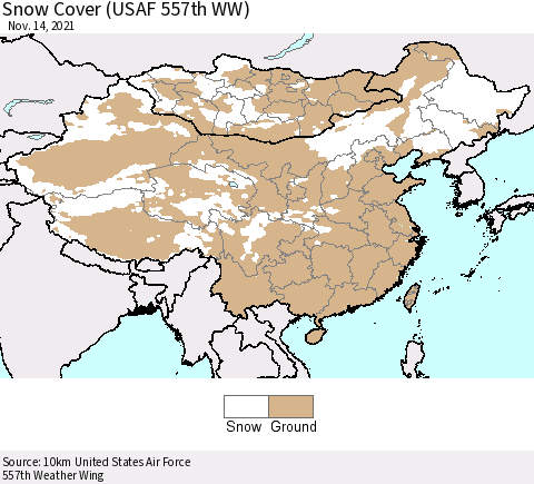 China, Mongolia and Taiwan Snow Cover (USAF 557th WW) Thematic Map For 11/8/2021 - 11/14/2021