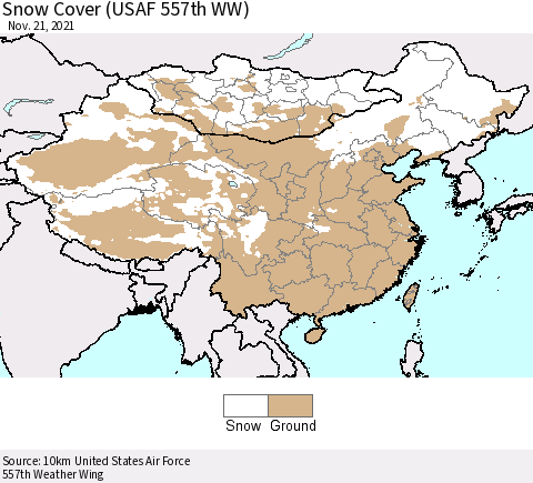China, Mongolia and Taiwan Snow Cover (USAF 557th WW) Thematic Map For 11/15/2021 - 11/21/2021
