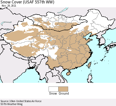China, Mongolia and Taiwan Snow Cover (USAF 557th WW) Thematic Map For 11/22/2021 - 11/28/2021