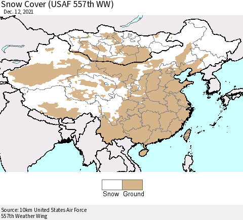 China, Mongolia and Taiwan Snow Cover (USAF 557th WW) Thematic Map For 12/6/2021 - 12/12/2021