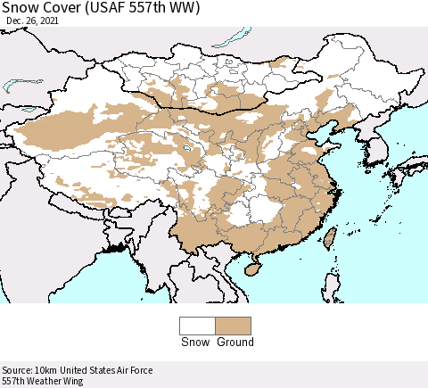 China, Mongolia and Taiwan Snow Cover (USAF 557th WW) Thematic Map For 12/20/2021 - 12/26/2021
