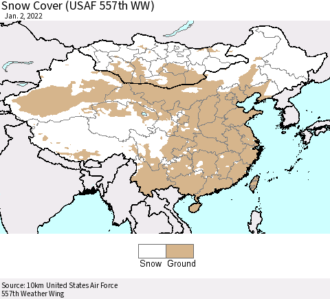 China, Mongolia and Taiwan Snow Cover (USAF 557th WW) Thematic Map For 12/27/2021 - 1/2/2022
